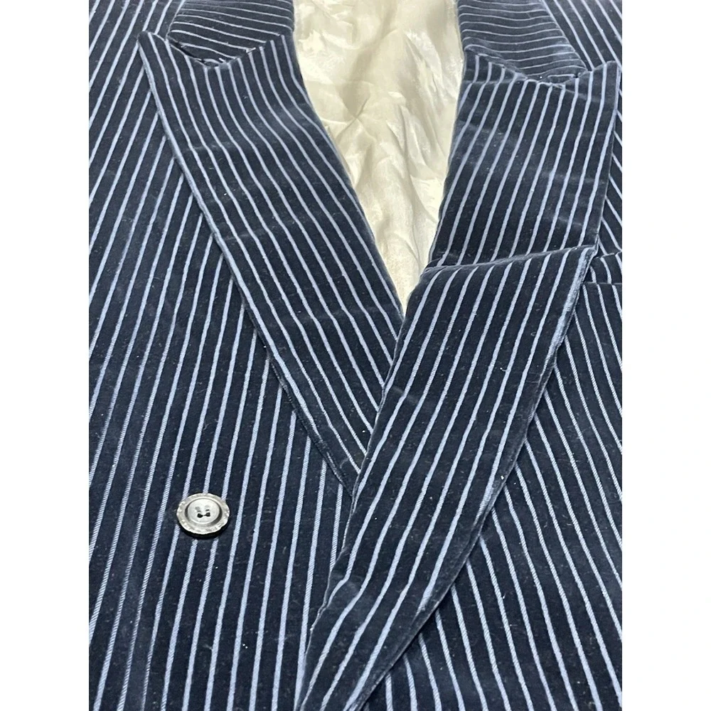 Vtg Falcone Double Breasted Navy Blue Striped Velvet Blazer Mens 42 ACTWU USA